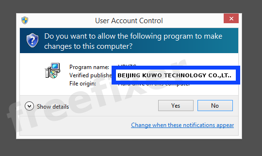 Screenshot where BEIJING KUWO TECHNOLOGY CO.,LTD. appears as the verified publisher in the UAC dialog